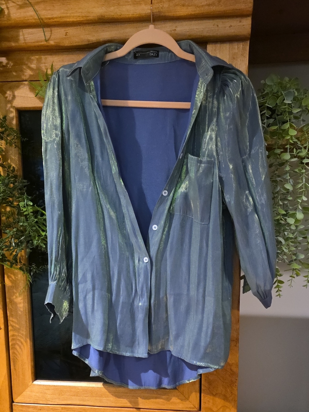Dazy Holographic Button Up Long Sleeve